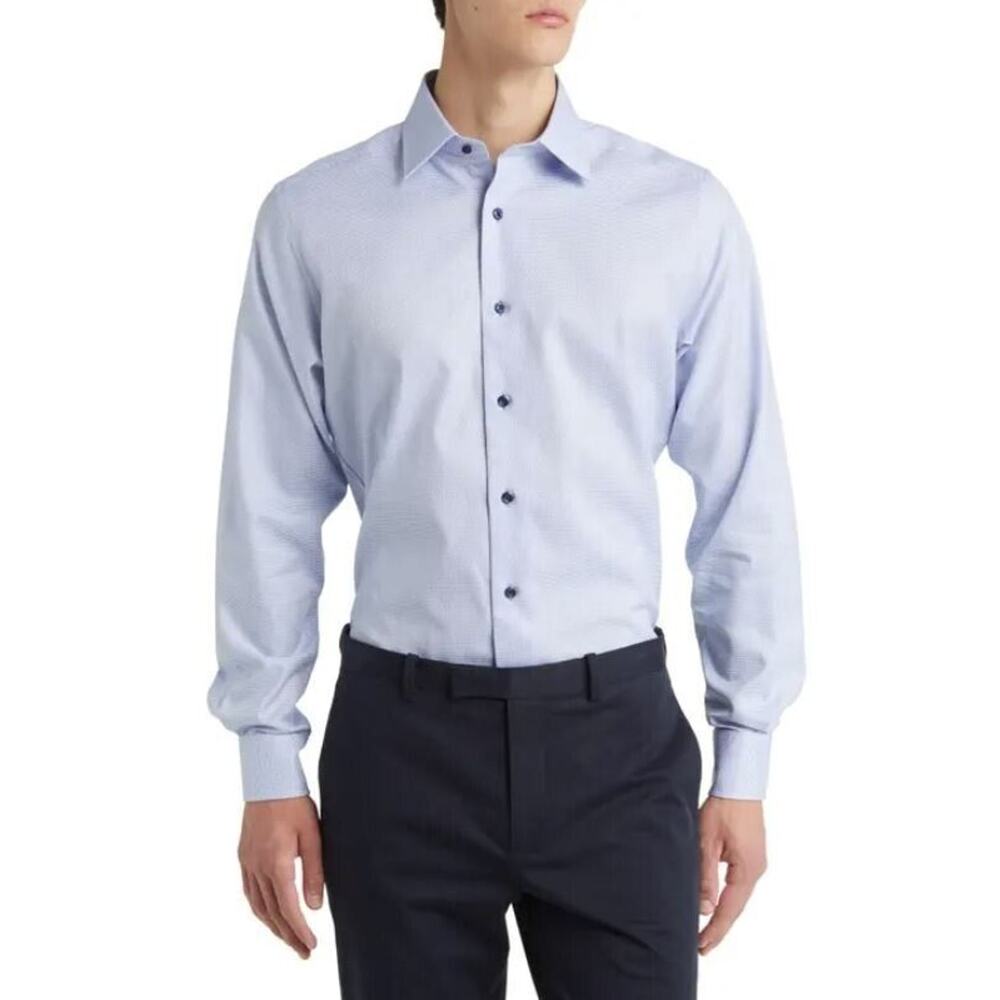 Stantt Suffolk Men's Cotton Long Sleeve Dress‎ Shirt in Blue 17.5" MSRP $160